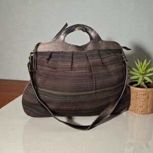 Kim‎ White 1970's Chevron Pinto Rare Fabric Crossbody Bag GUC